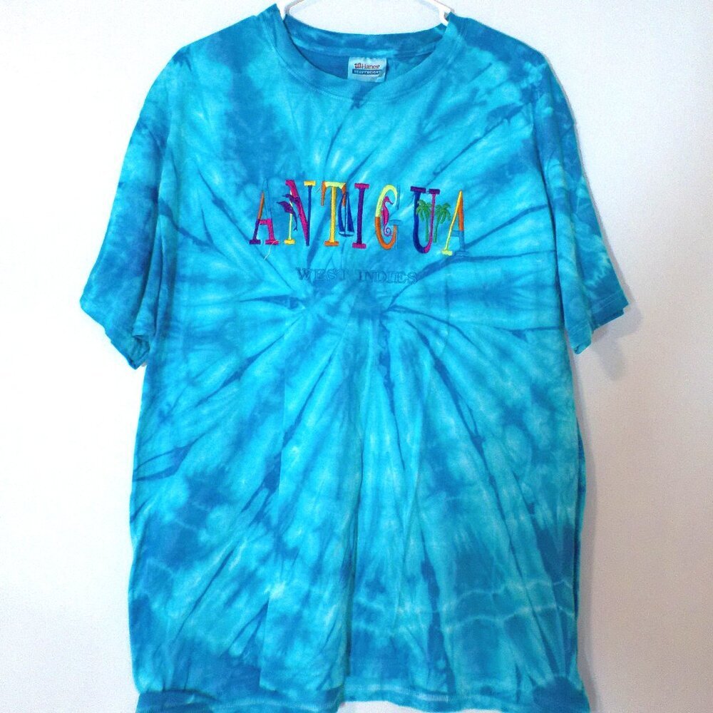 Vintage Antigua West Indies Tie Dye T Shirt – Adult Large – Embroidered